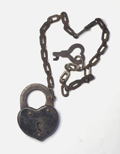 Antique 1896 Patent Heart Shaped Padlock w/Key & Chain Eagle Lock Terryville Ct.