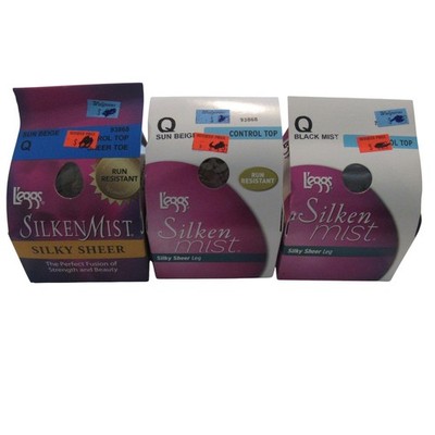 Leggs Silken Mist Pantyhose Control Top Queen Size Sun Beige Black Mist Lot of 3