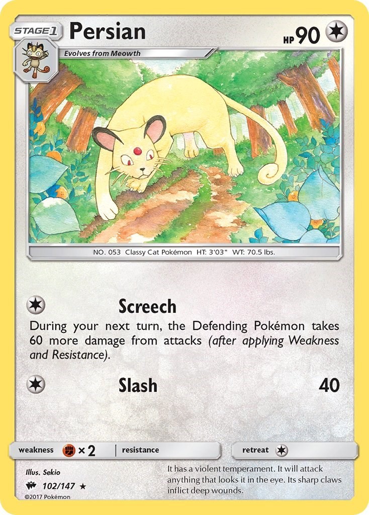 Persian 102/147 Rare SM - Burning Shadows Pokemon Near Mint