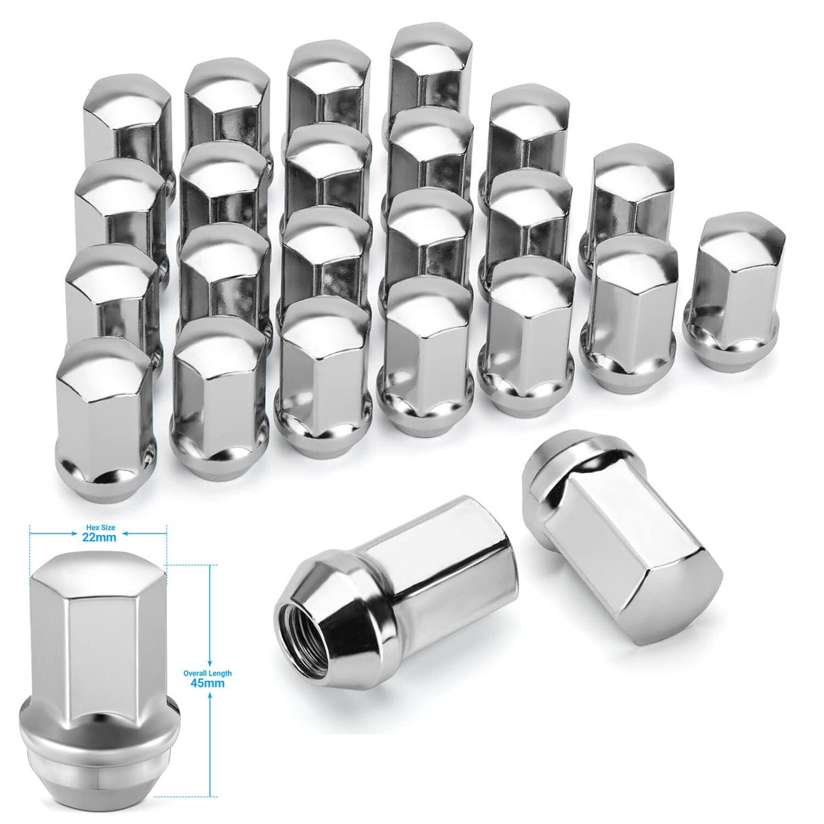 24x Chrome 14x1.5 Factory Lug Nut 1.75