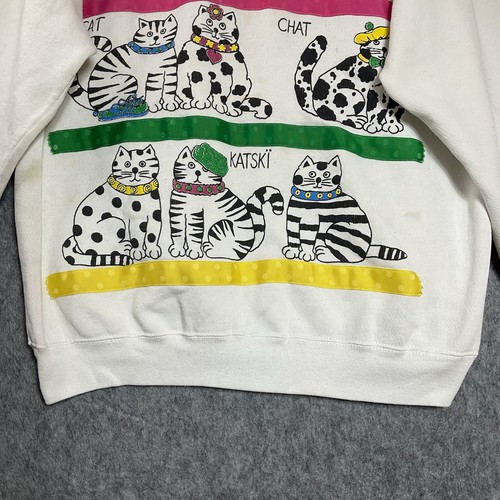 Vintage Sweater Sweatshirt Womens Large White Cats Kitty Cat Mom Teacher USA * - Picture 4 of 21
