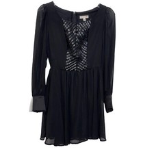 EUC Gianni Bini Black Chiffon Long Sleeve Dress Sequin Bodice Size 1