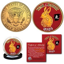 2023 Chinese New YEAR OF THE RABBIT 24K Gold Plated JFK Kennedy Half Dollar Coin