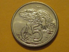 1982 New Zealand 5 Cent Coin  nice coin  world coins dragon lizard !! TUATARA