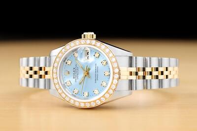 ROLEX LADIES DATEJUST 69173 ICE BLUE FACTORY DIAMOND DIAL 18K GOLD