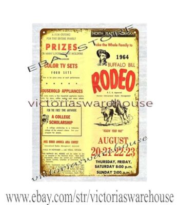 metal artwork 1964 Buffalo Bill Rodeo North Platte NE Ticket metal tin sign