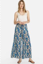 Johnny Was Blue Floral Georgette Wide Leg Farrah Pants Tie Waist Size M NWT 250