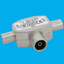 TV Aerial Coaxial Coax Cable T Splitter, Female to 2x Male Combiner Connectors