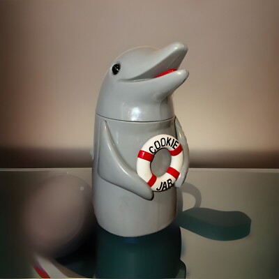 1996 VINTAGE TALKING DOLPHIN COOKIE JAR FLIPPER SOUNDS