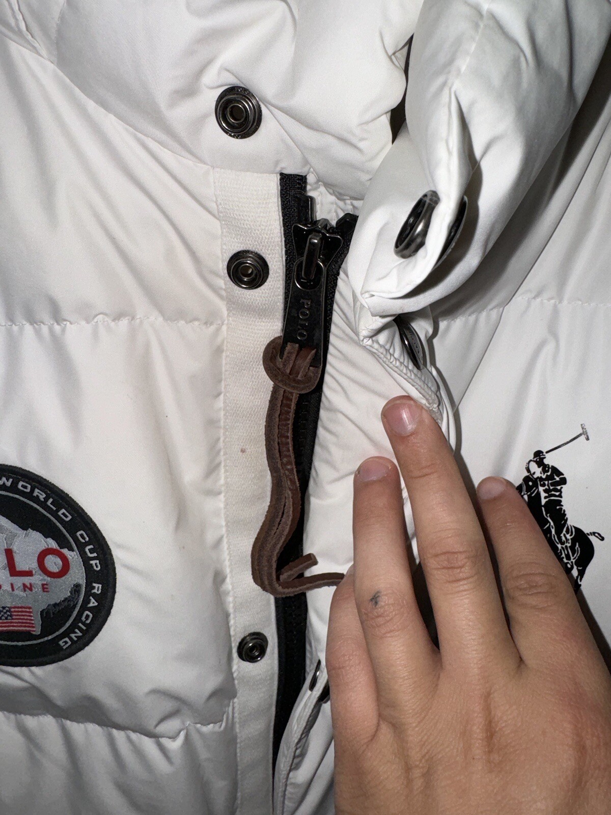 PONY Polo Ralph Lauren Alpine World Cup Racing Down Tampone Bianco TG XXL