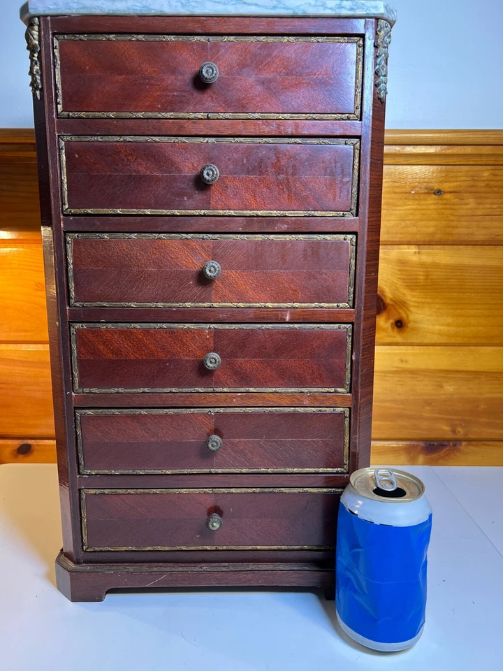 Armario Joyero Vintage Caoba Miniatura Estilo Luis España Mármol Top Foto 2 de 4