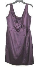 Davids Bridal Womens Purple Short Sleeve Dress Party Scoop Neck Front Ruffle 14