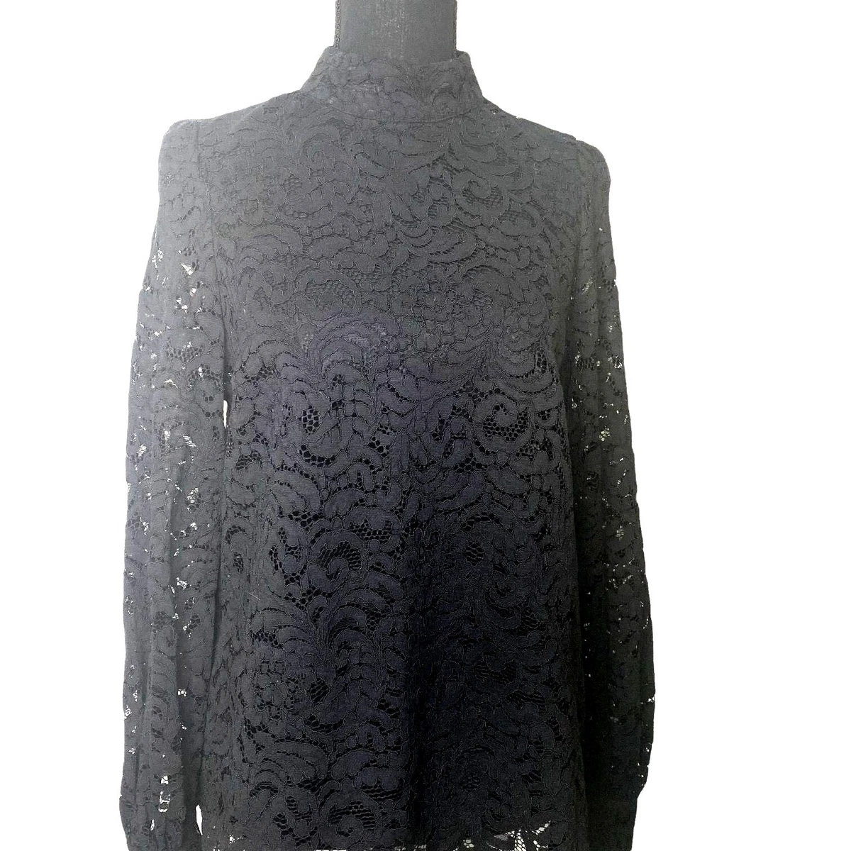 H M BLACK LACE LONG SLEEVE BLOUSE SIZE SMALL eBay