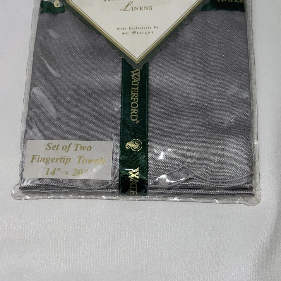Waterford Linens "Baron's Satin Sterling" Fingertip Towels 2 Pack 14" x 20" NOS - Image 2 of 4