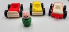 3 - Vintage Fisher Price Little People Cars 2 Red & 1 Yellow 1 Wooden Green Boy