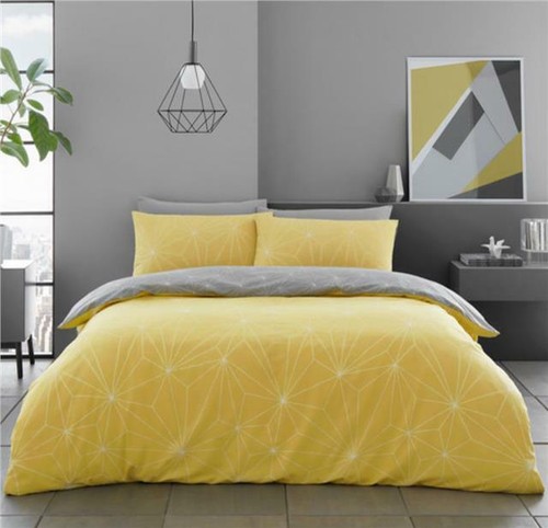 Duvet set ochre yellow grey linear 