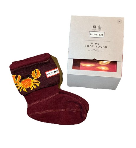 Hunter Kids Boot Socks Burgundy Maroon With Orange Crab NIB Medium US Shoe 11-13