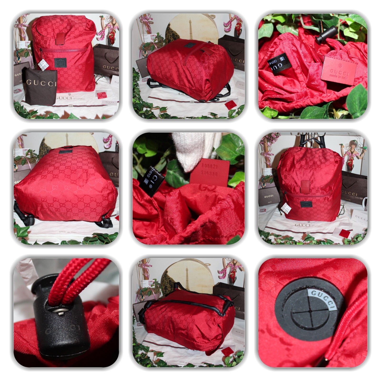 GUCCI RUCKSACK GUCCISSIMA RED SIGNATURE GG MONOGRAM FOLD UP BACKPACK! image 5