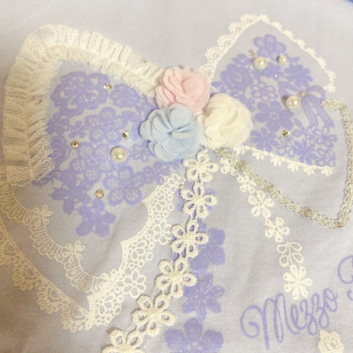 Mezzo Piano No Sleeve T-shirt Tops 140cm Blue Ribbon Pearl Lace  