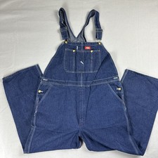 Dickies Bib Overalls Mens Size 46x30 Carpenter Jeans Blue Denim Dark Wash Pants