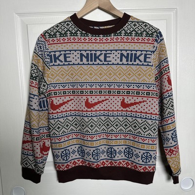 Nike Sweater Kids Large Sportswear Club Fleece Holiday Crew Vintage Christmas