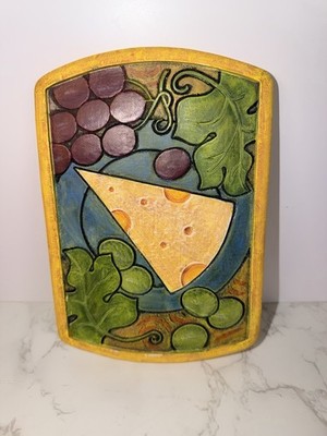 Joie de Vivre Cheese Board, Serving Tray, Cheese & Wine Grapes Trivet Vintage