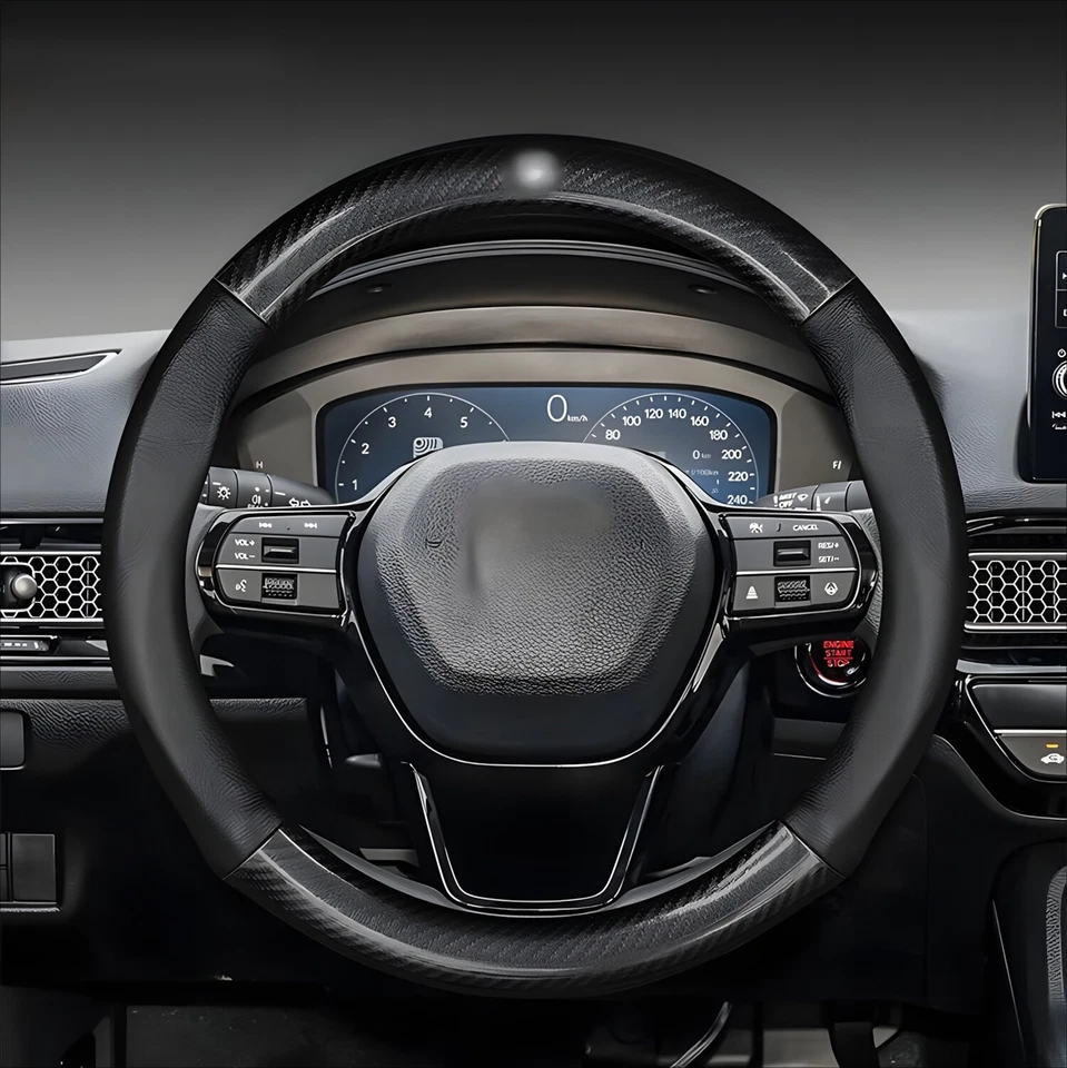 Fit 15" Steering Wheel Cover Genuine Leather For Acura 38CM Models Black - Image 3 of 4