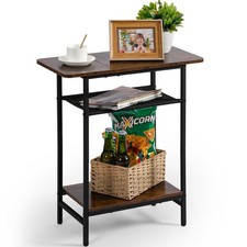 3Tier Side Table Living Room Narrow End Table Small Spaces Rustic Brown