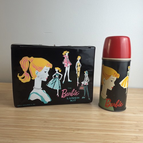 VINTAGE 1965 Original BARBIE Black Vinyl Lunch Box With Thermos 1962