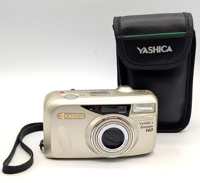 Yashica Zoomate 140 Kyocera 35mm Film Camera Gold Point & Shoot With Case Tested