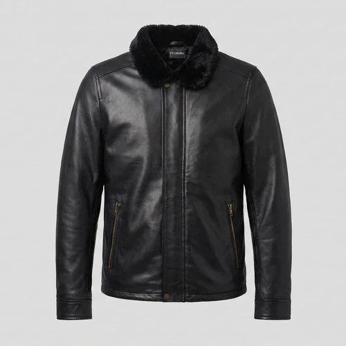 VYLMORA Aviator Men's Leather Jacket Black S-3XL - product listing photo