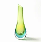 SIGNED! Vtg Giuliano Tosi Murano Lime Green Sommerso Teardrop Art Glass 11” Vase
