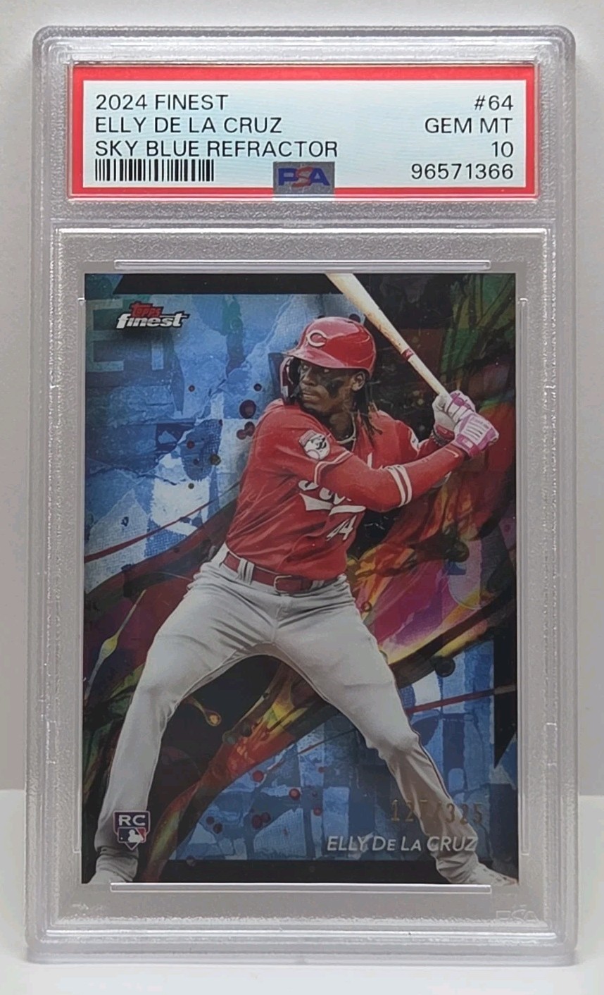 2024 Topps Finest Common /325 Elly De La Cruz (RC) #64 Sky Blue Refractor PSA 10 view 1