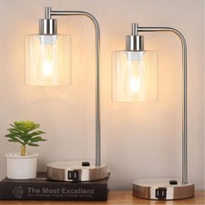 Industrial Touch Control Table Lamps Set of 2 Brushed Nickel Nightstand Bedside