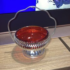 Vintage Queen Anne Mayell Silver Plated Spoon Glass Sugar Jam red Bowl