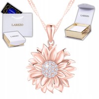 925 Sterling Silver Rose Gold Flower Zirconia Sunshine Pendant Necklace 423Cm