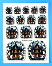 Halloween Haunted Houses White Backing Sticker Sheet