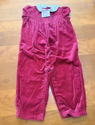 Hanna Andersson Burgundy Corduroy Collared Romper Embroidery Bow Button 12-18M