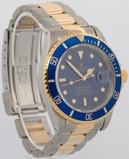1997 Rolex Submariner Date 40mm BLUE 18K Yellow Gold Stainless Steel 16613 Watch 4