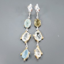 Handmade Natural Aquamarine Earrings 925 Sterling Silver /E133043