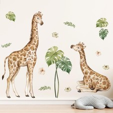 Large Jungle Giraffe Wall Decals Removable Tropical Leaves Wall Stickers Wate...
