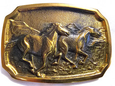 Vintage BTS Solid Brass Horse Equestrian Belt Buckle Made In USA