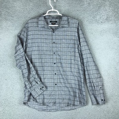 Marc Anthony Shirt Mens Large Gray Blue Plaid Slim Fit Button Up Casual Cotton