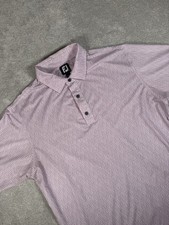Footjoy Polo Shirt Men Large Pink White All Over Print Golf Performance Stretch