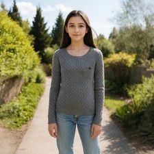 J.Crew Sweater Women's Small Angora Blend Smoke Heather Cable Knit Pocket