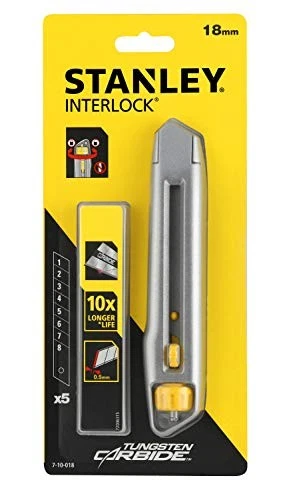 STANLEY 7-10-018 Confezione cutter Interlock da 18mm + 5 lame al carburo di tung - Immagine 3 di 4