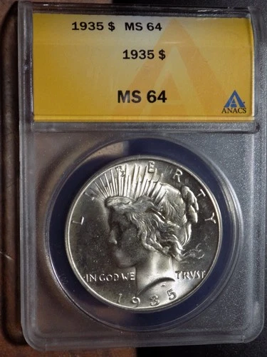 1935-P Peace Silver Dollar - ANACS MS64 - Super Flashy Choice BU!
