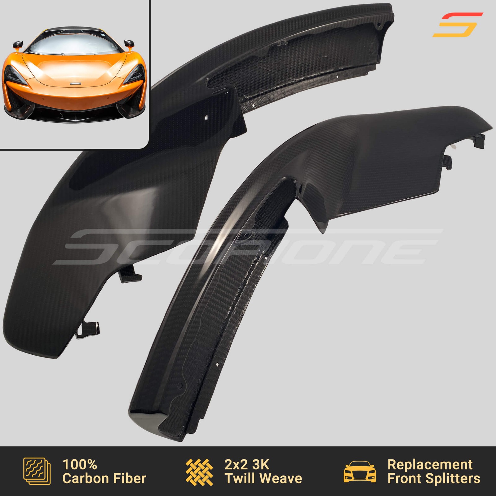 Scopione Carbon Front Bumper Side Splitters Lip for McLaren 540C 570S 570GT