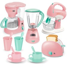 Kids Play Kitchen Appliance Set: Coffee, Mixer, Toaster, Sound Light Toy, 3-8