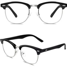 Nerd Brille Damen Herren Halbrahmen Kunststoff Metall Vintage UV400 Schutz